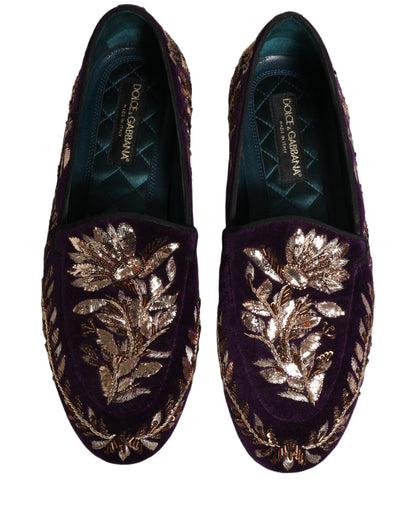 Dolce & Gabbana 9 To 5 Men's Leather & Velvet Loafer Slip-On Shoes - Violet Floral Signature