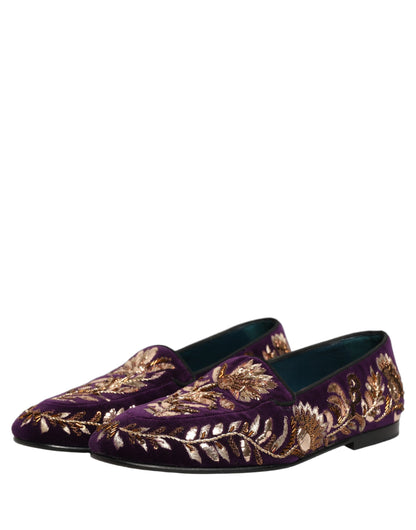 Dolce & Gabbana 9 To 5 Men's Leather & Velvet Loafer Slip-On Shoes - Violet Floral Signature