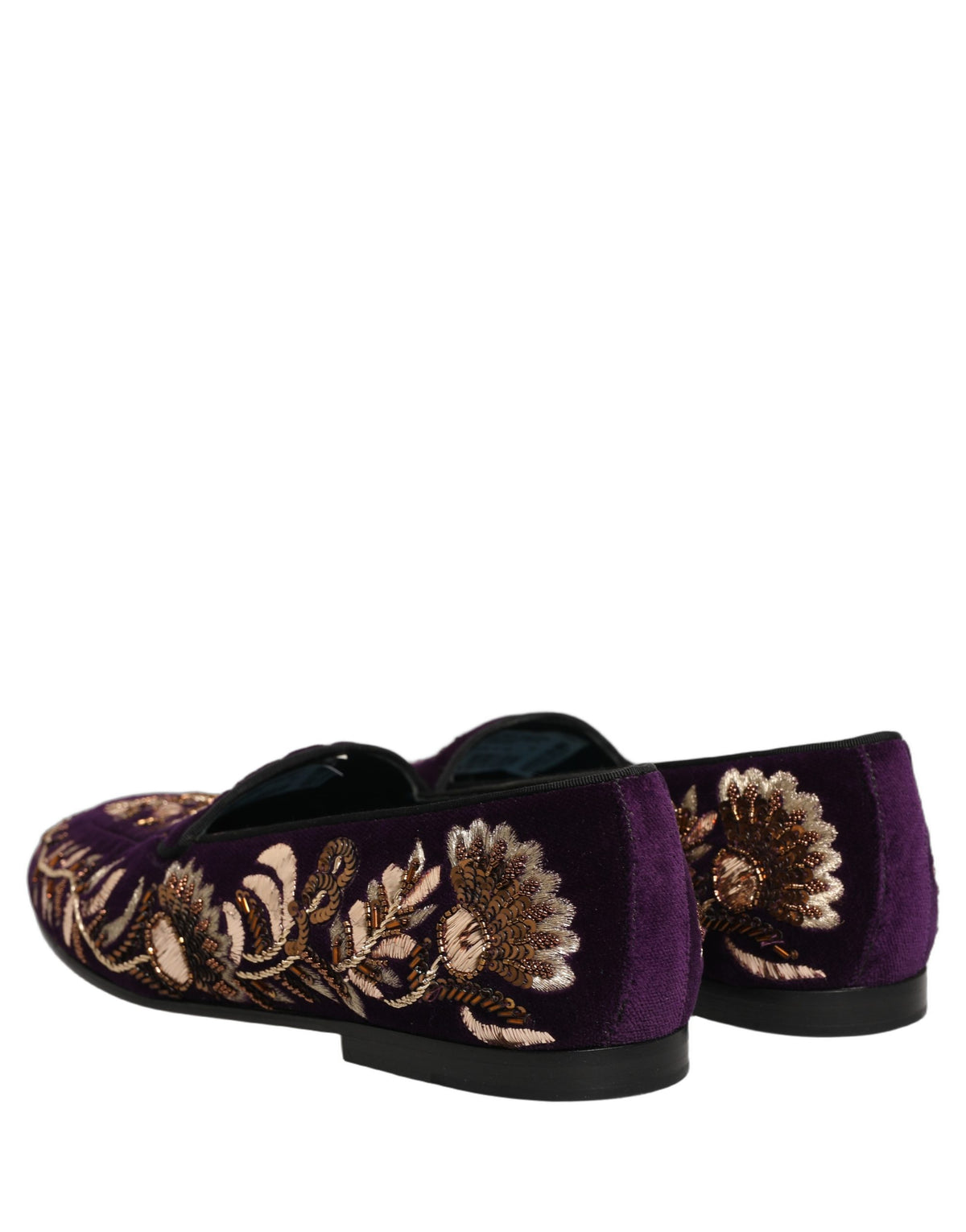 Dolce & Gabbana 9 To 5 Men's Leather & Velvet Loafer Slip-On Shoes - Violet Floral Signature