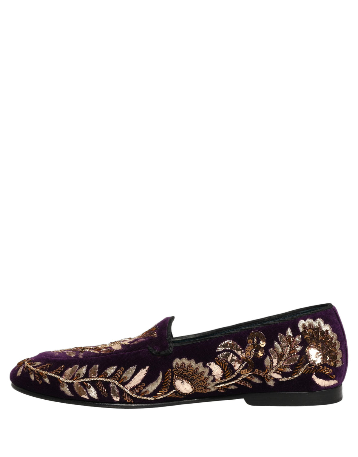 Dolce & Gabbana 9 To 5 Men's Leather & Velvet Loafer Slip-On Shoes - Violet Floral Signature