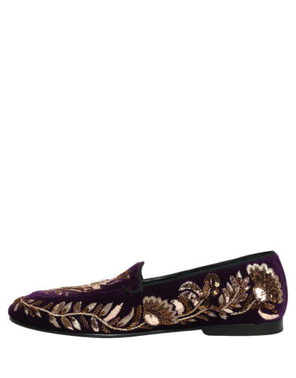 Dolce & Gabbana 9 To 5 Men's Leather & Velvet Loafer Slip-On Shoes - Violet Floral Signature