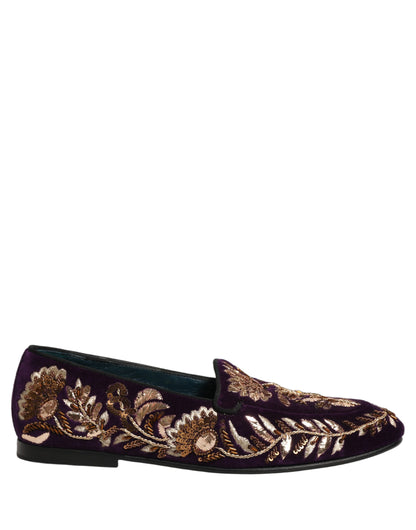 Dolce & Gabbana 9 To 5 Men's Leather & Velvet Loafer Slip-On Shoes - Violet Floral Signature