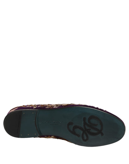 Dolce & Gabbana 9 To 5 Men's Leather & Velvet Loafer Slip-On Shoes - Violet Floral Signature