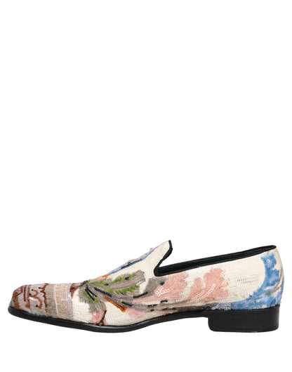 Dolce & Gabbana 9 To 5 Men's Leather & Sequins Loafer Slip-On Shoes - Multicolor Signature