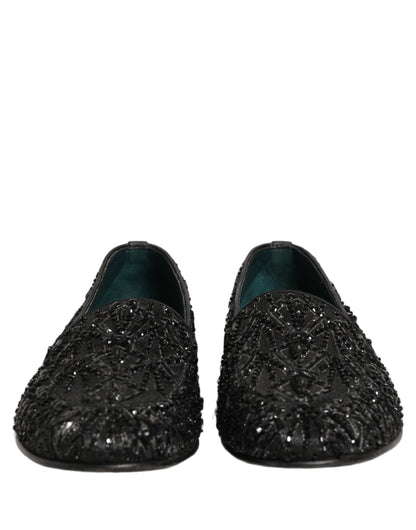 Dolce & Gabbana 9 To 5 Men's Leather & Velvet Loafer Slip-On Shoes - Black Signature