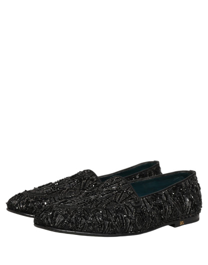 Dolce & Gabbana 9 To 5 Men's Leather & Velvet Loafer Slip-On Shoes - Black Signature
