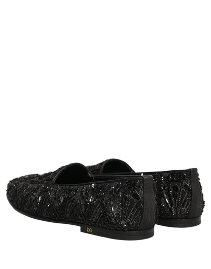 Dolce & Gabbana 9 To 5 Men's Leather & Velvet Loafer Slip-On Shoes - Black Signature
