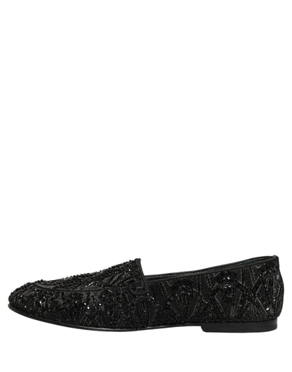 Dolce & Gabbana 9 To 5 Men's Leather & Velvet Loafer Slip-On Shoes - Black Signature