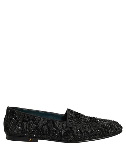 Dolce & Gabbana 9 To 5 Men's Leather & Velvet Loafer Slip-On Shoes - Black Signature