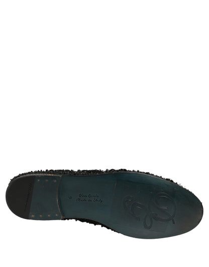 Dolce & Gabbana 9 To 5 Men's Leather & Velvet Loafer Slip-On Shoes - Black Signature