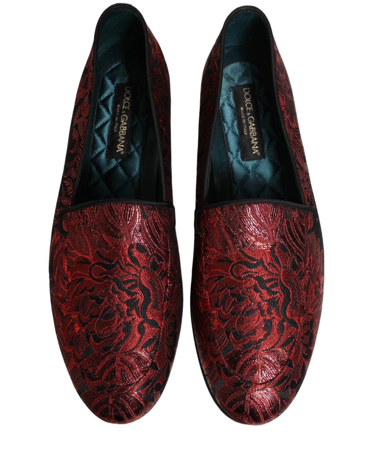 Dolce & Gabbana 9 To 5 Men's Leather Loafer Slip-On Shoes - Black Bordeaux Red Patterned Floral Jacquard Signature