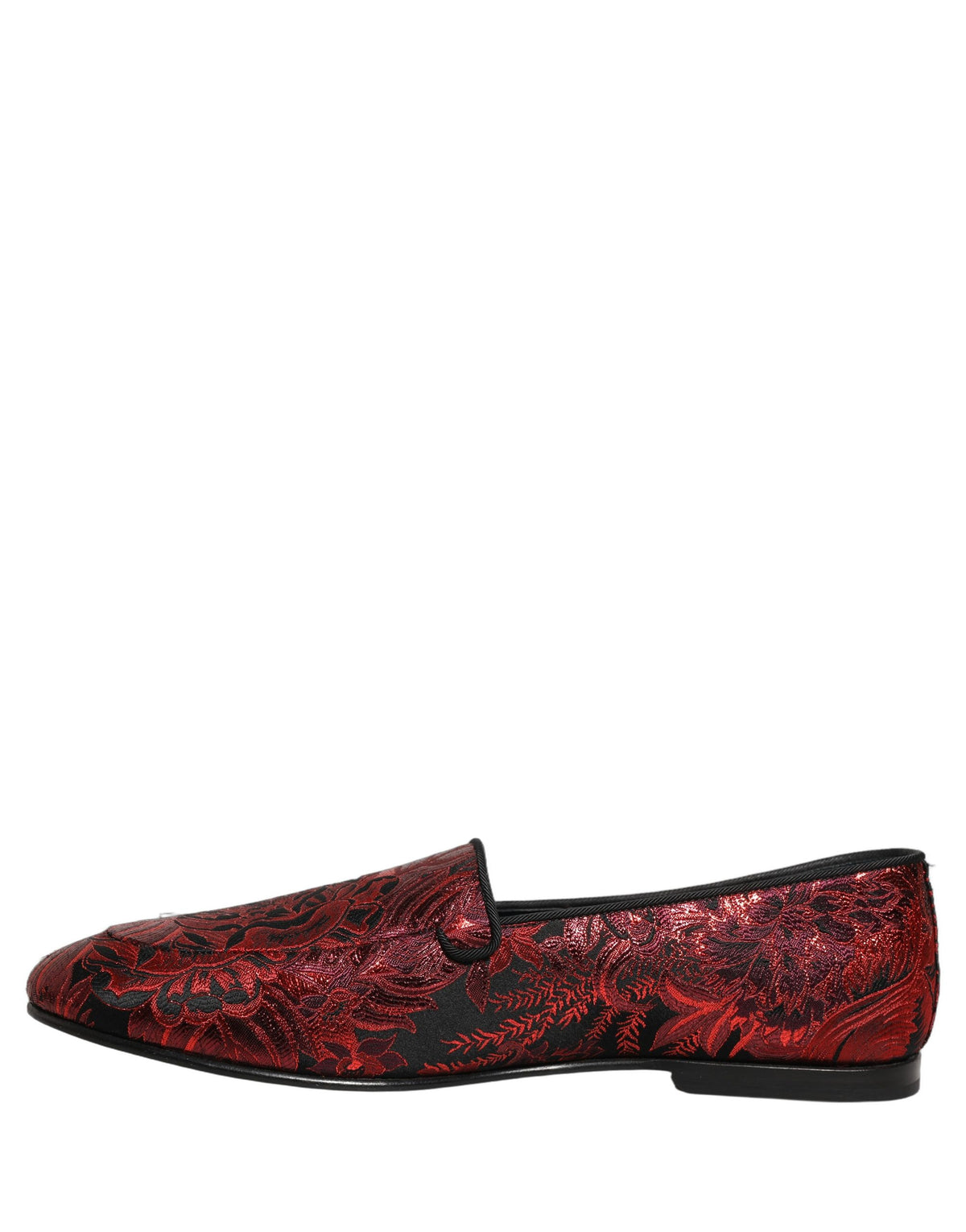 Dolce & Gabbana 9 To 5 Men's Leather Loafer Slip-On Shoes - Black Bordeaux Red Patterned Floral Jacquard Signature