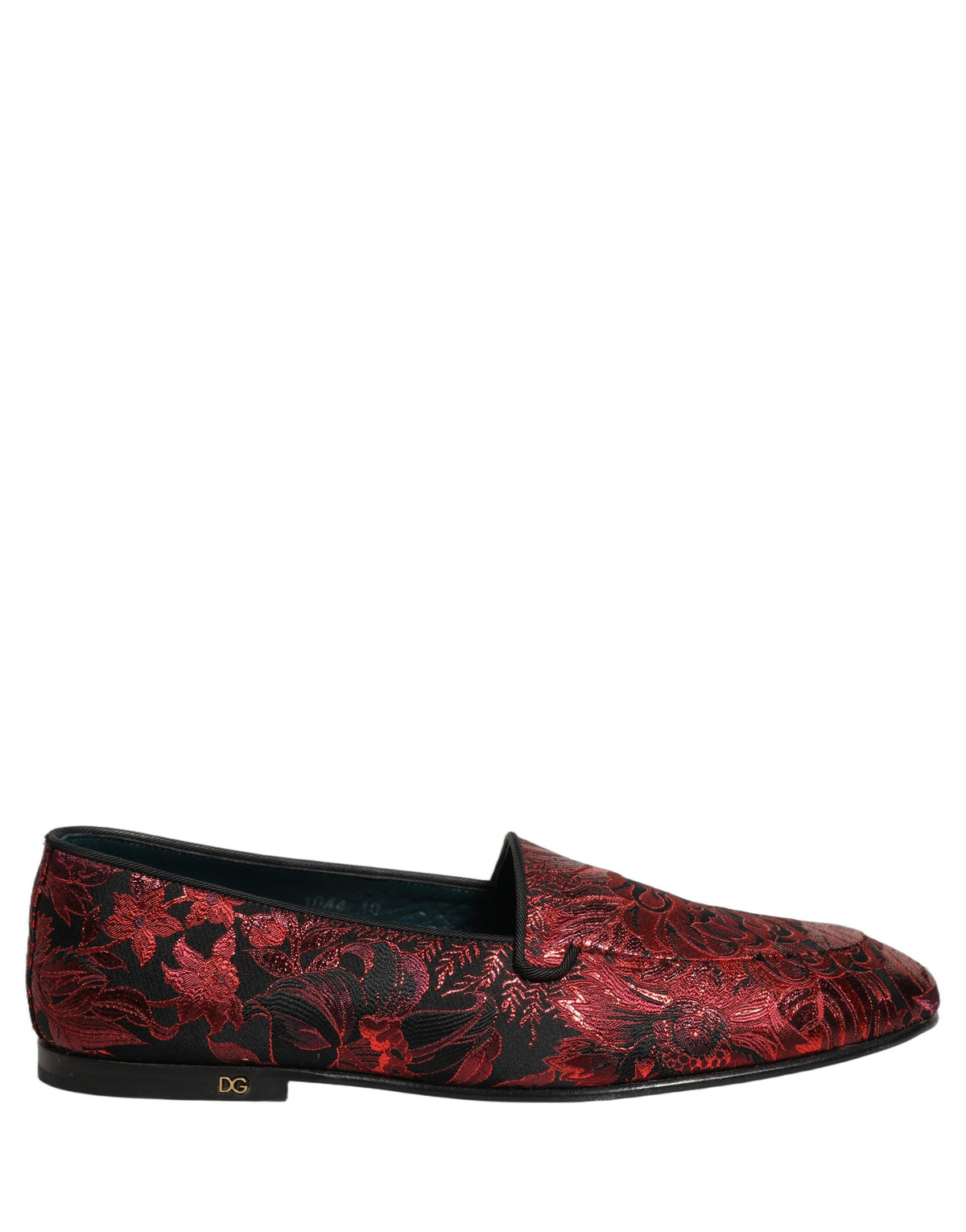 Dolce & Gabbana 9 To 5 Men's Leather Loafer Slip-On Shoes - Black Bordeaux Red Patterned Floral Jacquard Signature