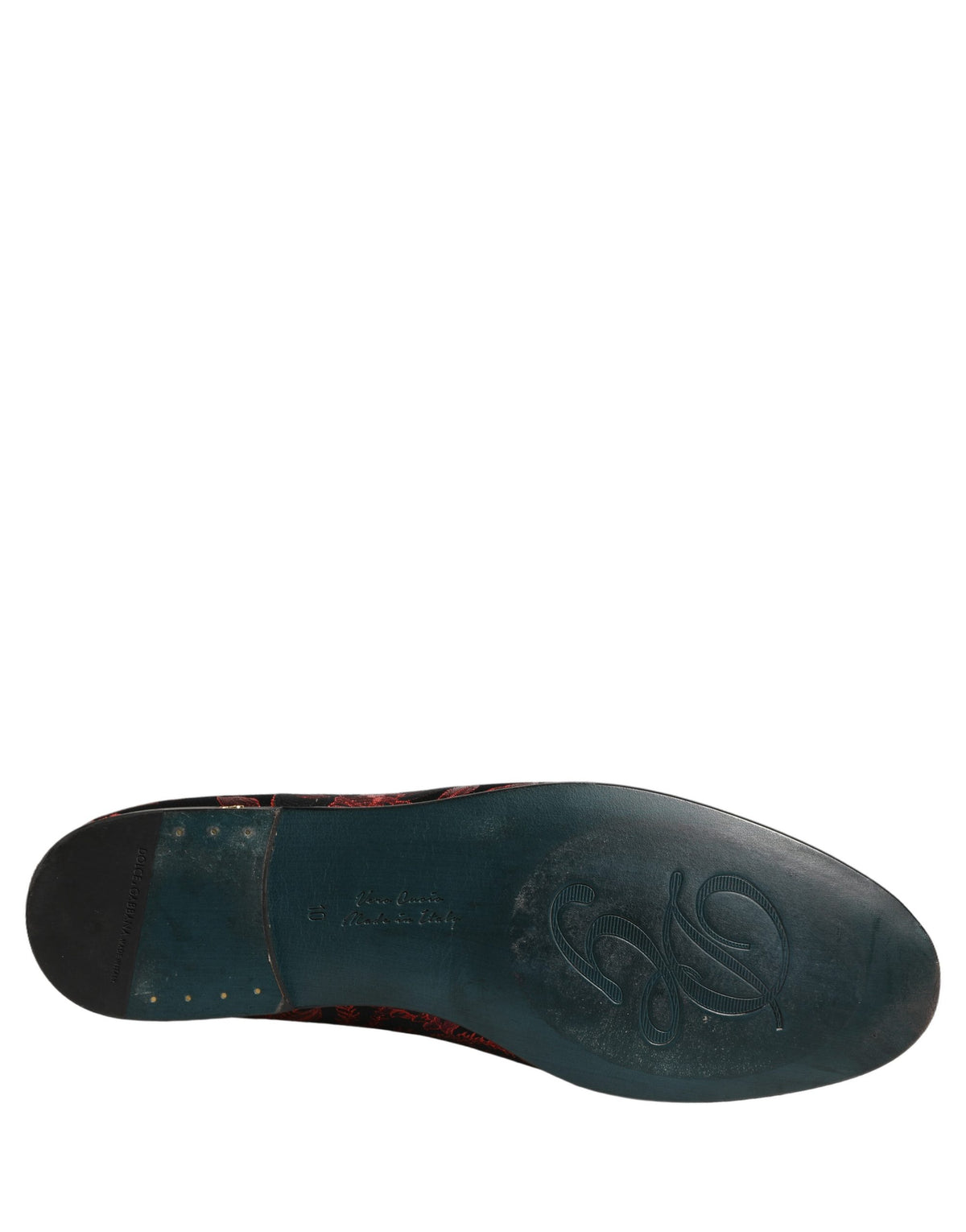 Dolce & Gabbana 9 To 5 Men's Leather Loafer Slip-On Shoes - Black Bordeaux Red Patterned Floral Jacquard Signature