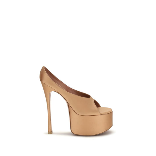 Amina Muaddi Beige Silk High Heel Platform Pumps