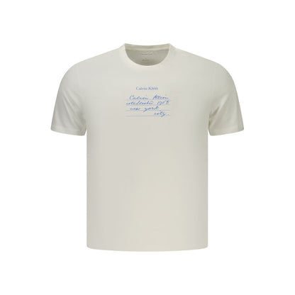 T-Shirt by Calvin Klein for men in cotton white & print showcases a fashionable silhouette, elegantly detailed with a fashionable and crew neckline for a sophisticated, high-fashion look.