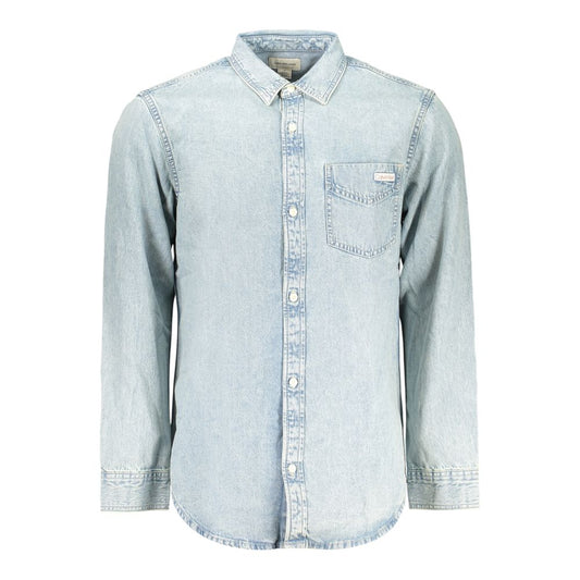 Shirt by Calvin Klein for men in denim cotton azzurro & signature features an architectural silhouette with a refined and elegant for a architectural look.