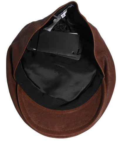 Dolce & Gabbana Men Brown Lamb Leather Newsboy Cloth Capello Hat