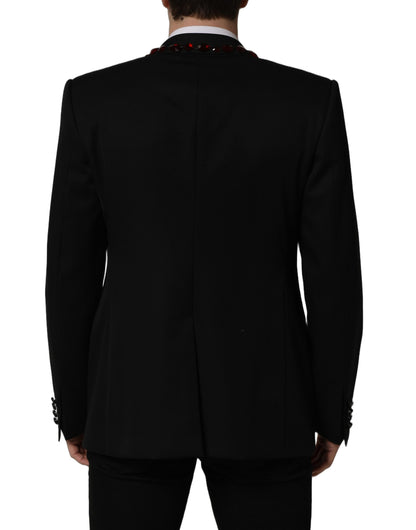 Dolce & Gabbana Men's Single Breasted Virgin Wool Viscose Polyester & Crystal Blazer - Black Red