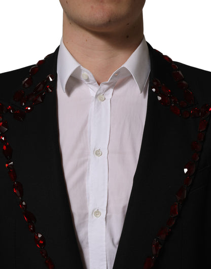 Dolce & Gabbana Men's Single Breasted Virgin Wool Viscose Polyester & Crystal Blazer - Black Red