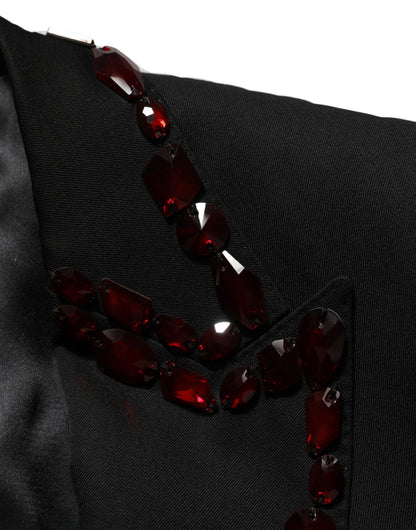 Dolce & Gabbana Men's Single Breasted Virgin Wool Viscose Polyester & Crystal Blazer - Black Red
