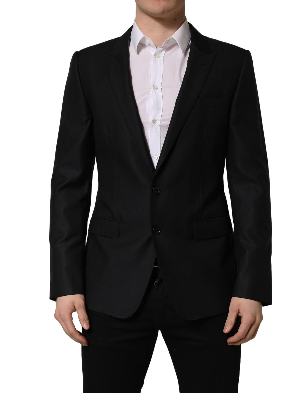 Dolce & Gabbana Men's Single Breasted Virgin Wool Silk Viscose & Cupro Blazer - Black