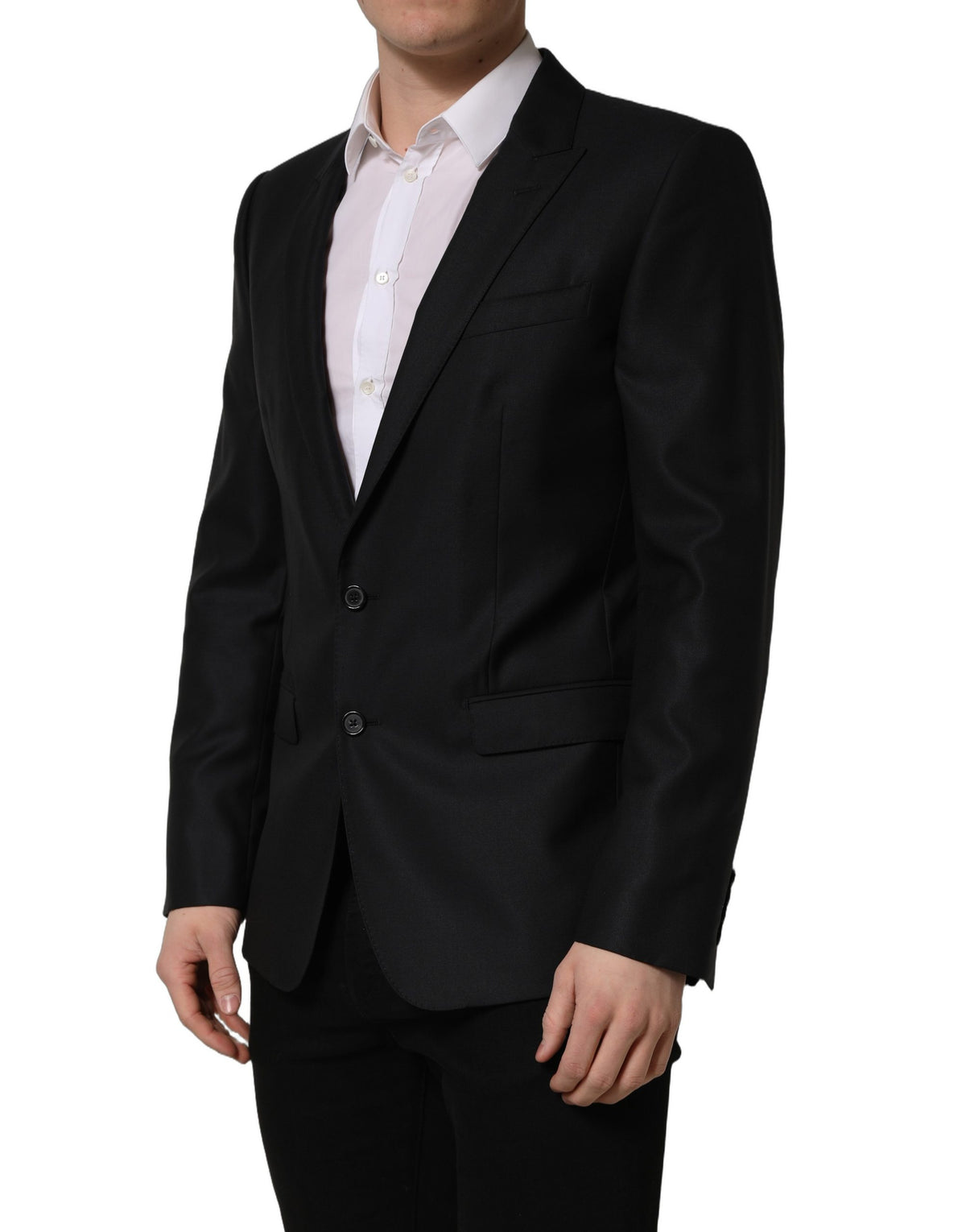 Dolce & Gabbana Men's Single Breasted Virgin Wool Silk Viscose & Cupro Blazer - Black