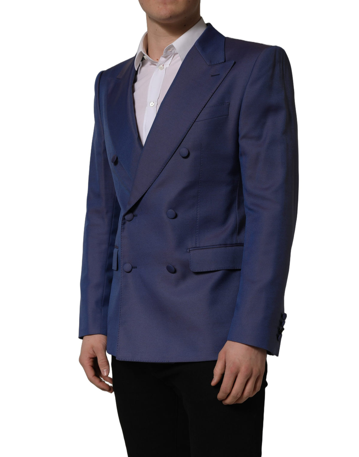 Dolce & Gabbana Men's Double Breasted Virgin Wool Viscose & Polyester Blazer - Blue