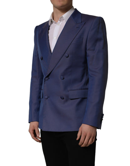 Dolce & Gabbana Men's Double Breasted Virgin Wool Viscose & Polyester Blazer - Blue