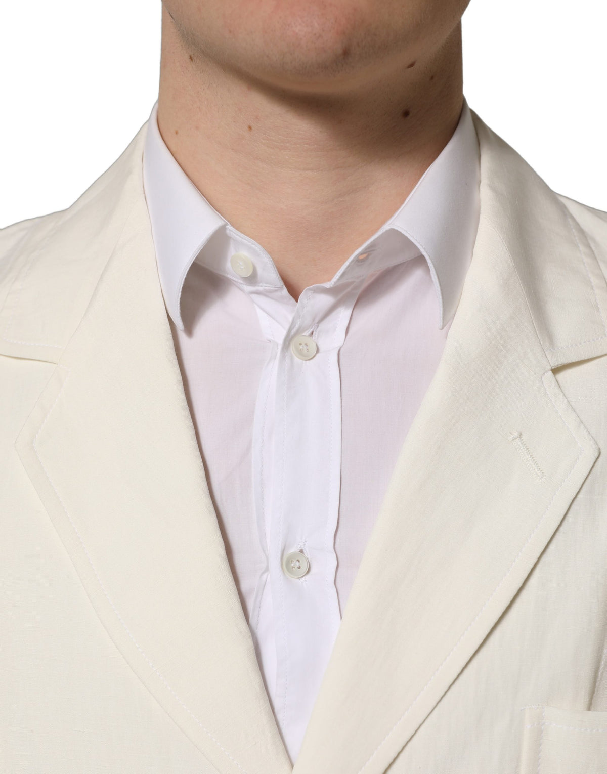 Dolce & Gabbana Men's Single Breasted Flax & Silk Blazer - White
