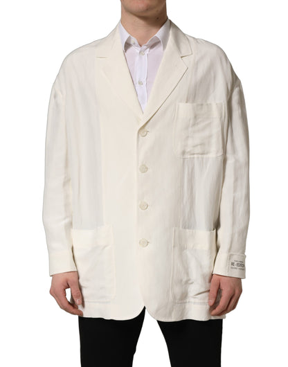 Dolce & Gabbana Men's Single Breasted Flax & Silk Blazer - White