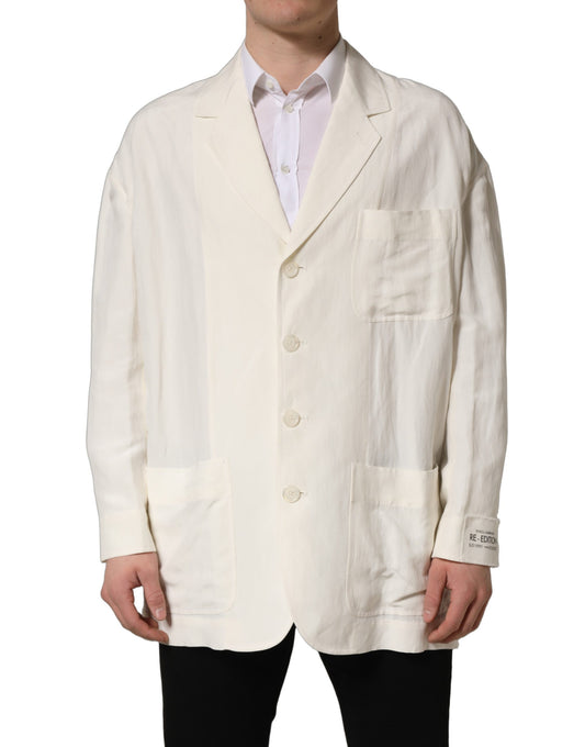 Dolce & Gabbana Men's Single Breasted Flax & Silk Blazer - White