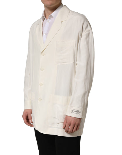Dolce & Gabbana Men's Single Breasted Flax & Silk Blazer - White