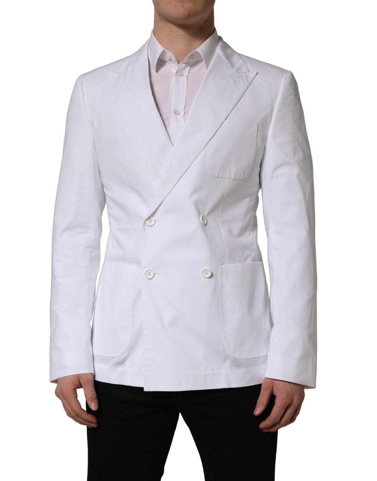 Dolce & Gabbana Men's Double Breasted Silk & Cotton Blazer - White