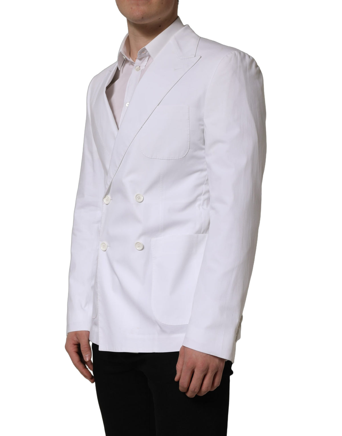 Dolce & Gabbana Men's Double Breasted Silk & Cotton Blazer - White