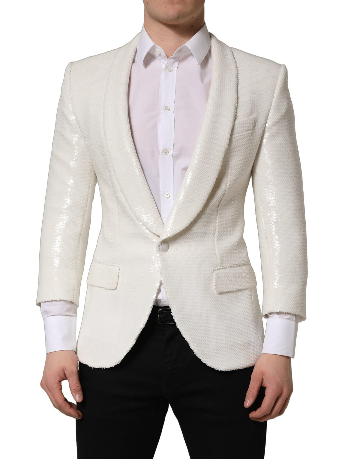 Dolce & Gabbana Men's Single Breasted Polyester Viscose & Nylon Blazer - White