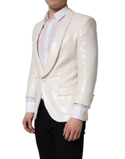 Dolce & Gabbana Men's Single Breasted Polyester Viscose & Nylon Blazer - White