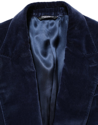 Dolce & Gabbana Men's Single Breasted Cotton Silk Velvet & Viscose Blazer - Blue