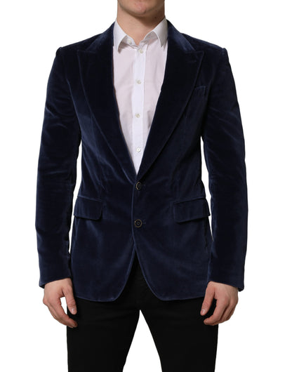 Dolce & Gabbana Men's Single Breasted Cotton Silk Velvet & Viscose Blazer - Blue