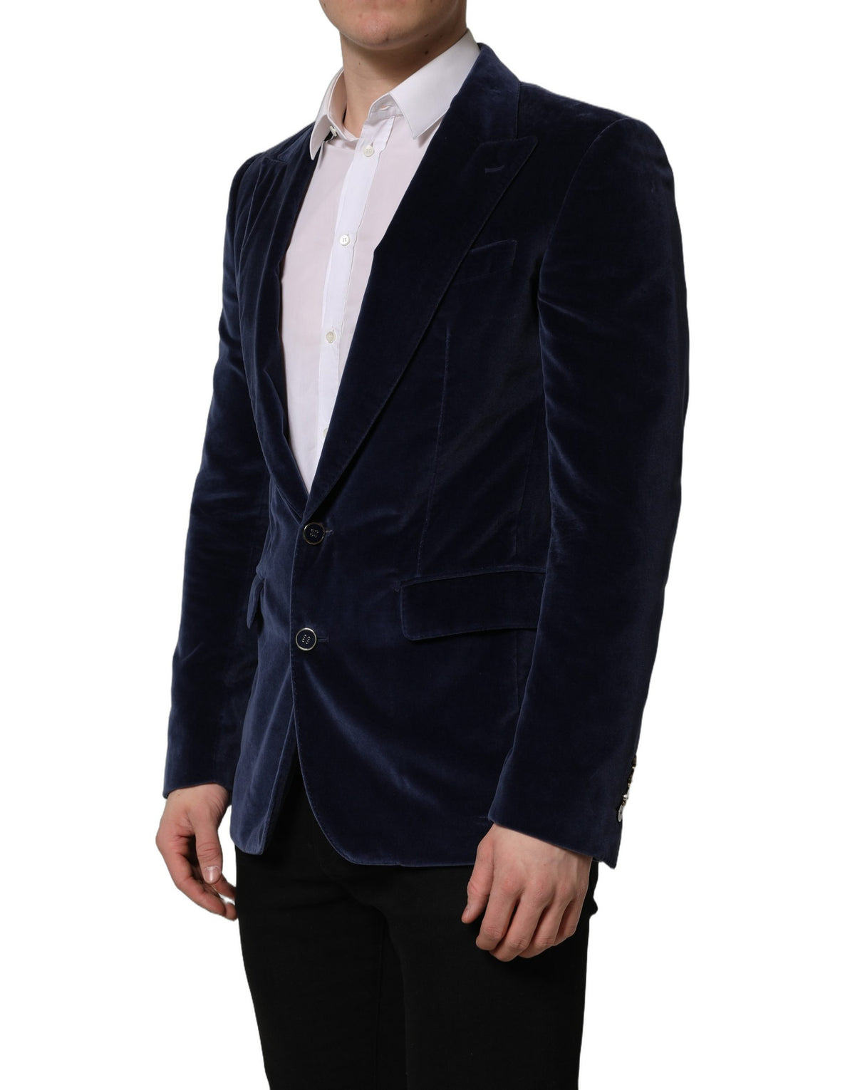 Dolce & Gabbana Men's Single Breasted Cotton Silk Velvet & Viscose Blazer - Blue