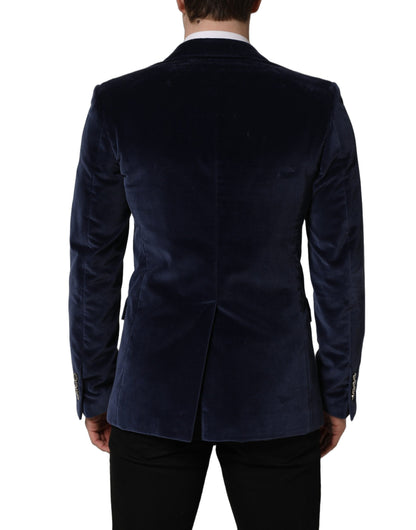 Dolce & Gabbana Men's Single Breasted Cotton Silk Velvet & Viscose Blazer - Blue