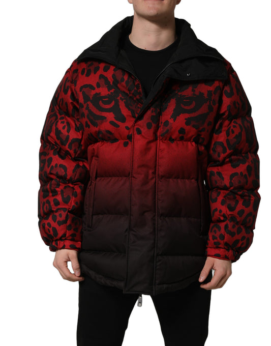 Dolce & Gabbana Men's Reversible Polyester Puffer Jacket - Animal Black Red Print