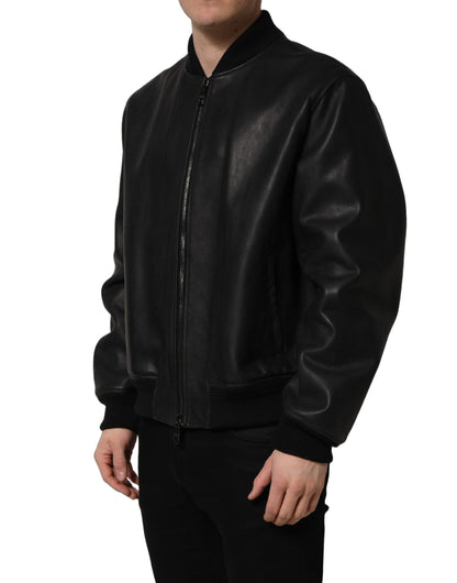 Dolce & Gabbana Men's Biker Viscose & Calf Leather Jacket - Black