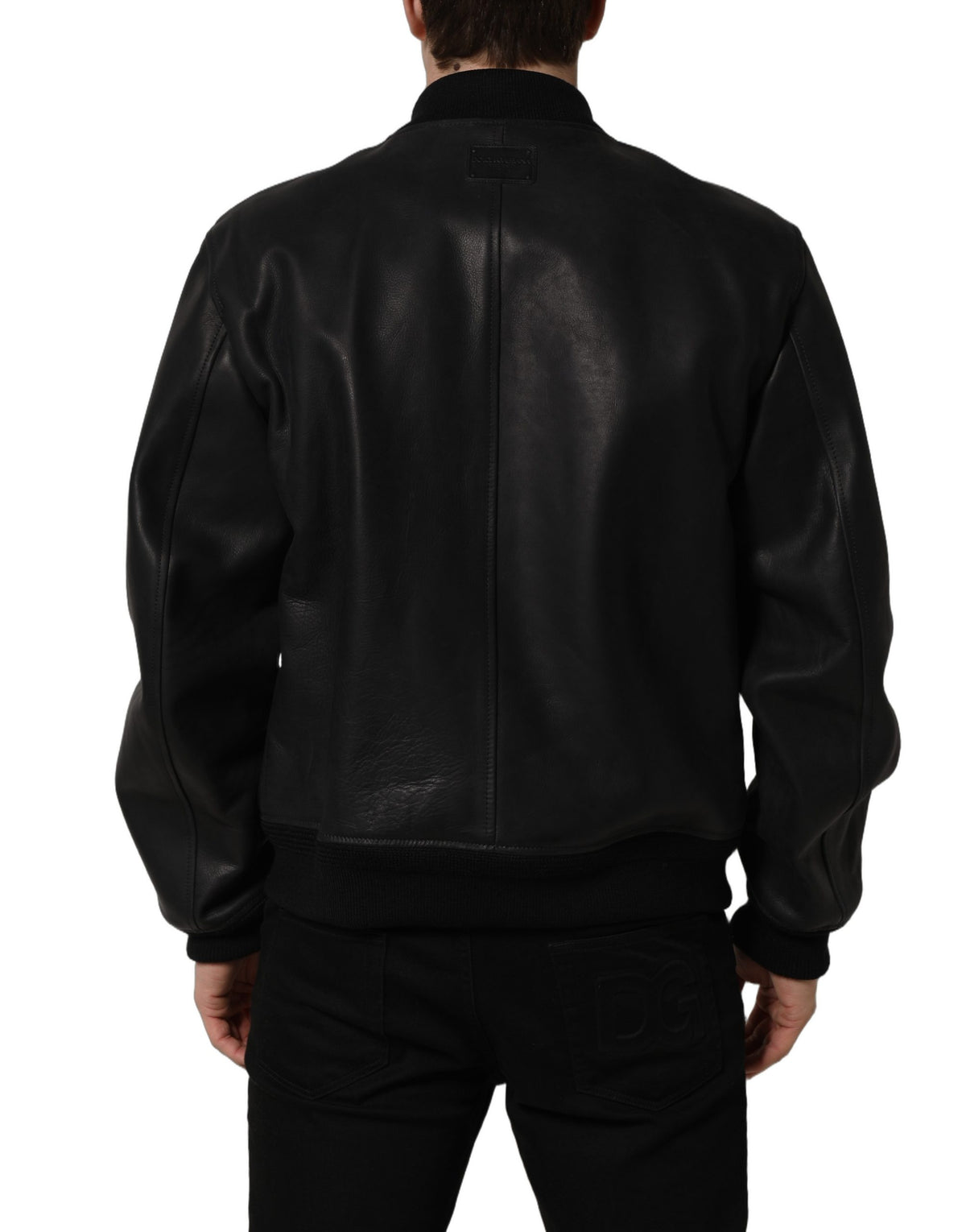 Dolce & Gabbana Men's Biker Viscose & Calf Leather Jacket - Black