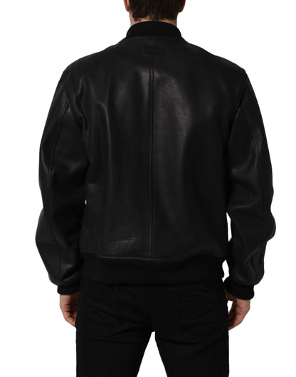 Dolce & Gabbana Men's Biker Viscose & Calf Leather Jacket - Black