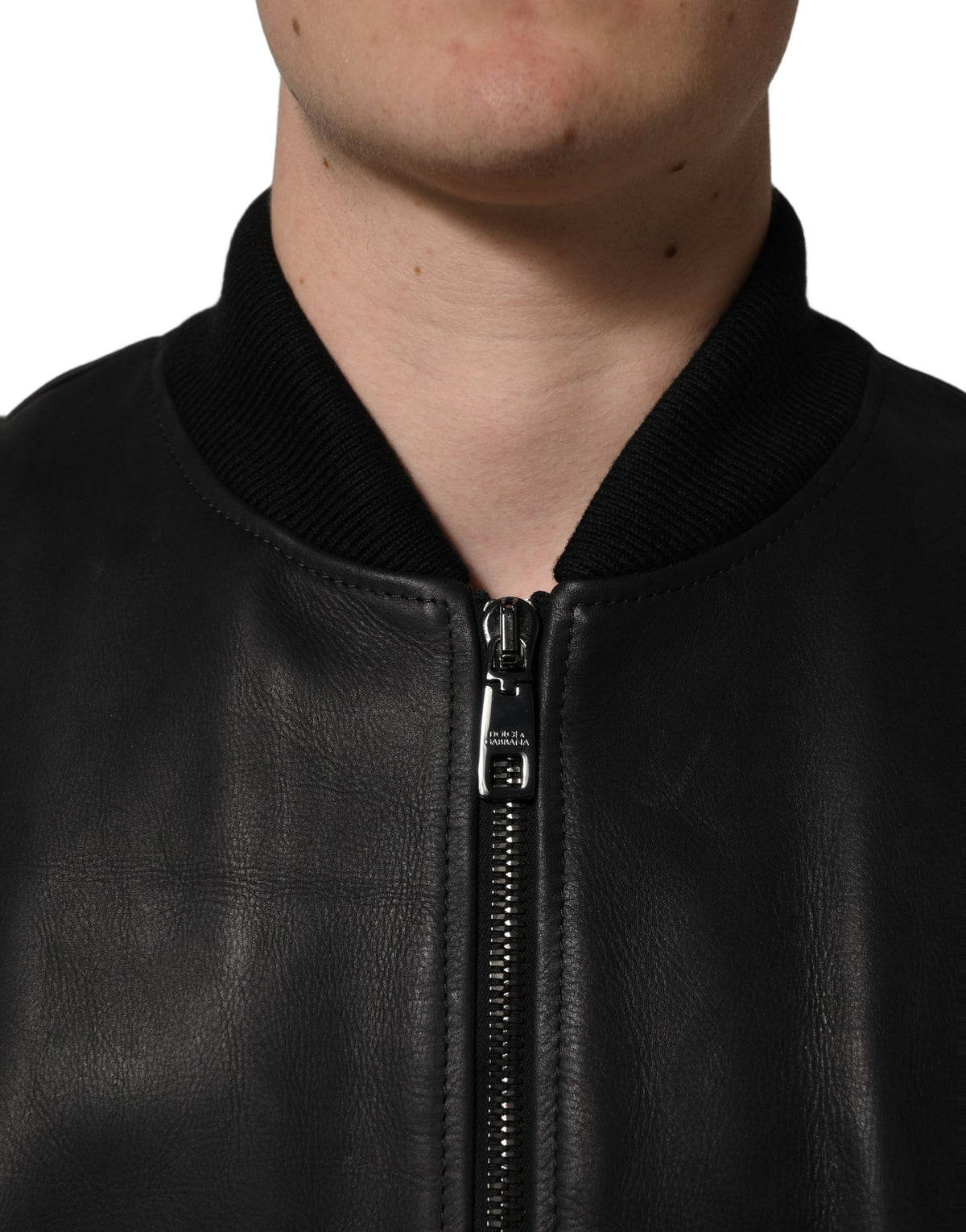 Dolce & Gabbana Men's Biker Viscose & Calf Leather Jacket - Black