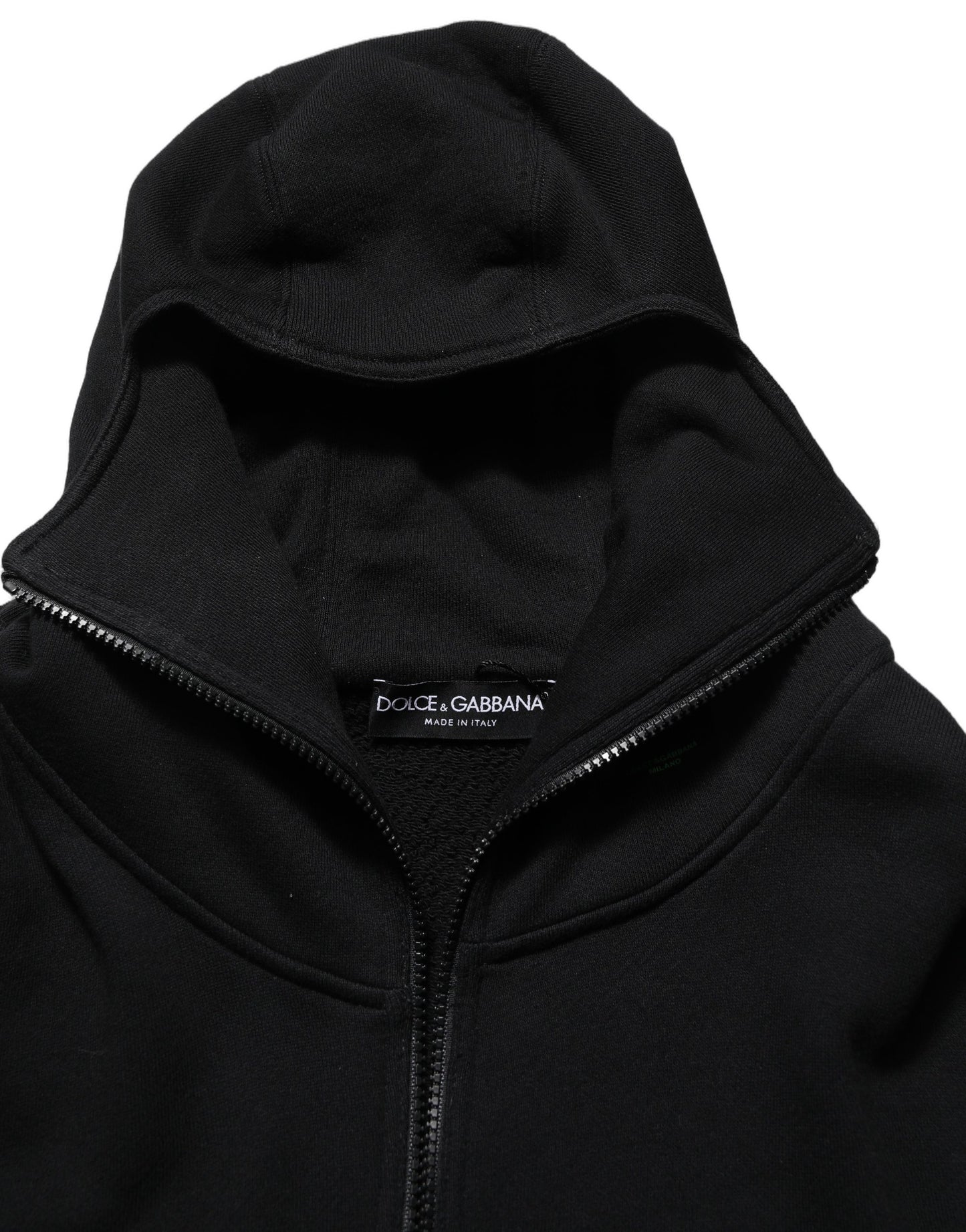 Dolce & Gabbana Black Cotton Men Hooded FullZip Bomber Jacket