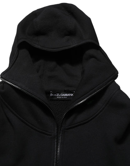 Dolce & Gabbana Black Cotton Men Hooded FullZip Bomber Jacket