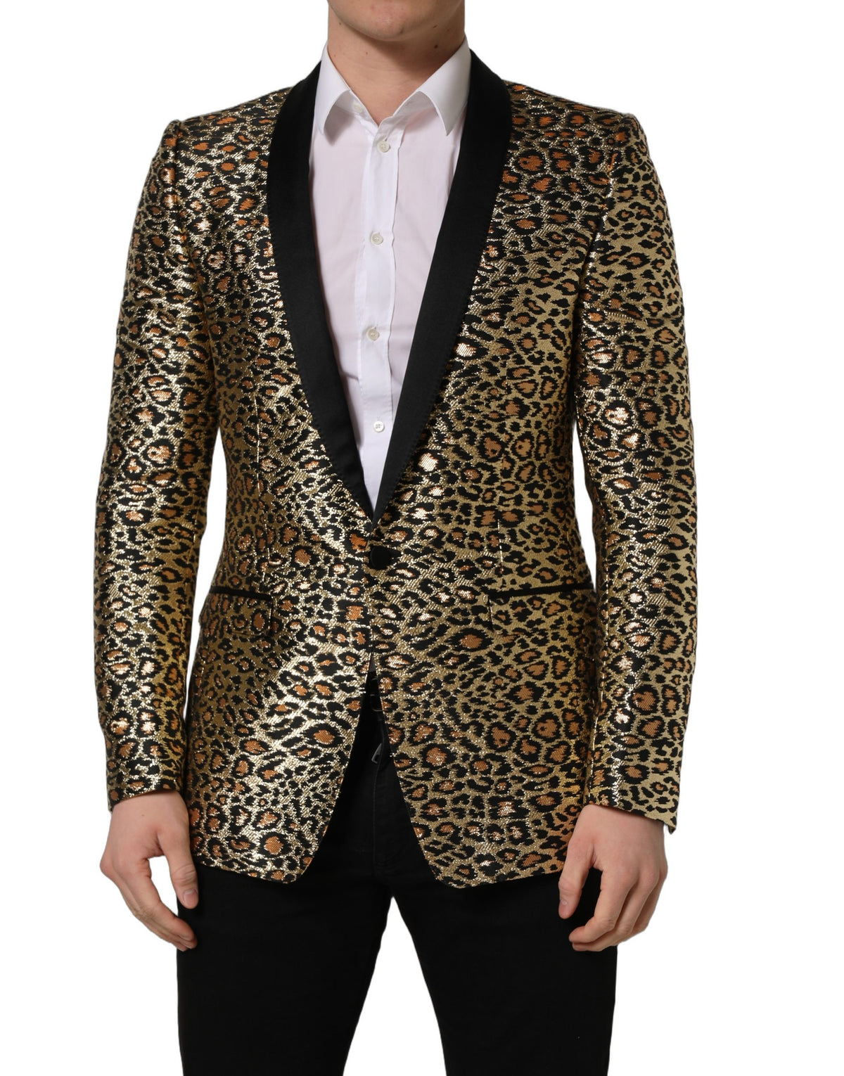 Dolce & Gabbana Men's Single Breasted Metallized Fiber Polyester Silk & Acetate Blazer - Gold