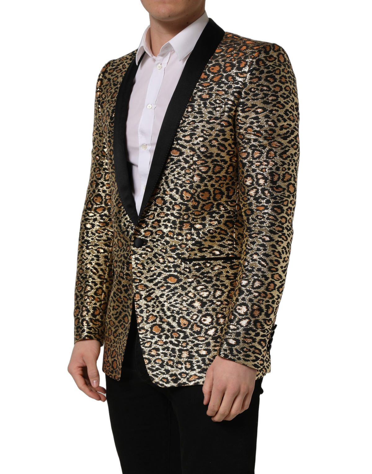 Dolce & Gabbana Men's Single Breasted Metallized Fiber Polyester Silk & Acetate Blazer - Gold